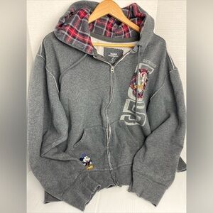 Walt Disney World full zip hoodie plaid trim gray sz XL